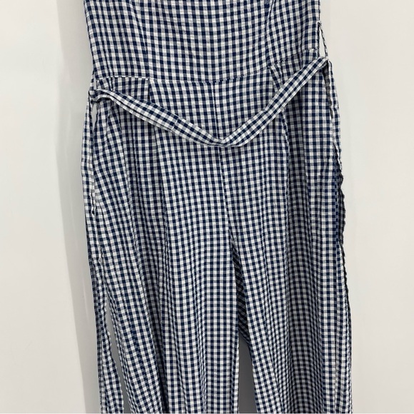 Kenar Gingham blue white checkered strapless jumpsuit waist tie  100% cotton XS - Picture 8 of 16